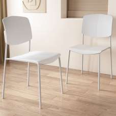 Arta White Straight Plastic Dining Chairs - Pair - UK