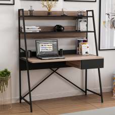 Arte Wooden Laptop Desk with 2 Shelf in Walnut and Black - UK