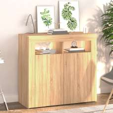 Aurther Wooden Storage Cabinet In Sonoma Oak With LED Lights - UK