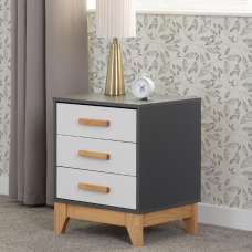 Arthur Wooden Bedside Cabinet With 3 Drawers In White And Grey - UK