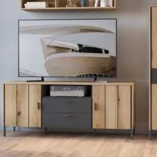 Arthur Wooden TV Stand With 2 Doors 2 Drawers In Grey Oak - UK