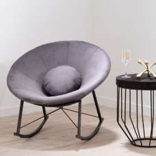 Artos Velvet Rocking Chair With Black Metal Legs In Grey - UK