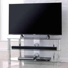 Arvada 105cm Glass Top TV Stand With 2 Shelves - Chrome - UK