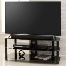 Arvada 120cm Glass Top TV Stand With 2 Shelves - Black - UK