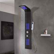 Arvada 4 Modes Shower Panel System With Shower Kit And LED 1300mm Height - Black - UK