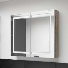Arvada Bathroom Mirrored Cabinet In White And Oak With LED - UK