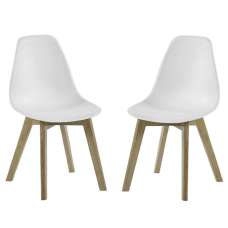 Arvion White Plastic Dining Chairs with Oak Wooden Legs in Pair - UK