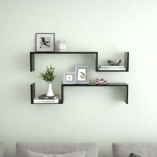 Arzon Set Of 2 Wooden Wall Shelf In Black - UK