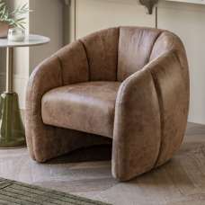 Ascoli Faux Leather Tub Chair In Tan And Oak - UK