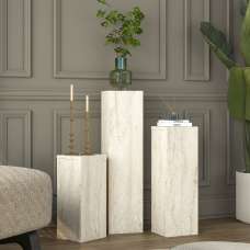 Aserio Wooden Nesting Side Tables in Travertine Marble Effect - UK