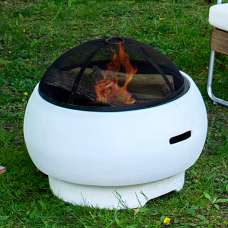 Ashur Ceramic Burning Fire Pit With Grilling In Bright White - UK