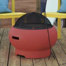 Ashur Ceramic Burning Fire Pit With Grilling In Red Persimmon - UK