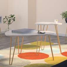 Anaheim Wooden Nest Of 2 Tables In White Marble Effect - UK