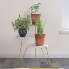 Anaheim Wooden Plant Stand In White Marble Effect - UK