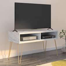 Anaheim Wooden TV Stand In White Marble Effect - UK