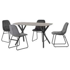 Alsip Concrete Effect Dining Table With 4 Lyster Grey Chairs - UK