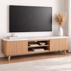 Attalla White Marble Top TV Stand With 2 Doors In Natural - UK