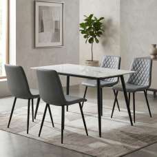 Attica Grey Sintered Stone Top Dining Table With 4 Dark Grey Chairs - UK