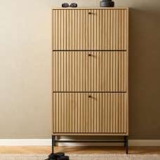 Attica Wooden Shoe Cabinet With 3 Flip Doors In Oak And Matt Black - UK