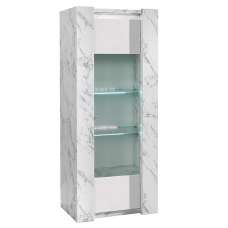 Attoria High Gloss Display Cabinet with 1 Door in White Marble Effect and LED - UK