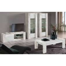 Attoria High Gloss Living Room Set With Coffee Table In White Marble Effect And LED - UK