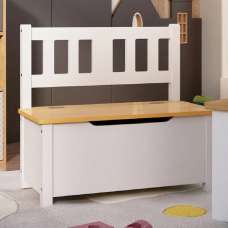 Atwater Wooden Children Storage Bench In White And Beige - UK