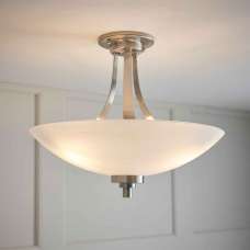 Augusta Glass Semi Flush Ceiling Light In Satin Chrome - UK