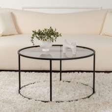 Aureo Grey Tempered Glass Coffee Table with Black Metal Frame - UK