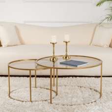 Aureo Large Tempered Glass Nest Of 2 Coffee Tables with Gold and Bronze Metal Frame - UK