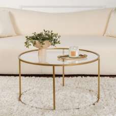 Aureo Clear Tempered Glass Coffee Table with Gold Metal Frame - UK