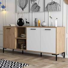 Aurora Wooden Sideboard with 3 Doors in White and Oak - UK