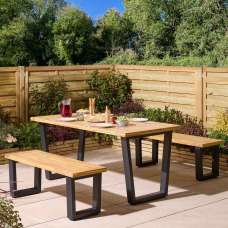 Aurum Wooden Garden 4 Seater Dining Set with Bench in Natural and Black - UK