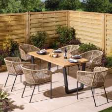 Aurum Wooden Garden 6 Seater Dining Set in Natural and Black - UK