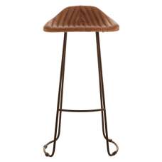 Australis Light Brown Leather Bar Stool With Iron Sled Base - UK