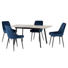 Avah Extending Concrete Dining Table With 4 Blue Chairs - UK