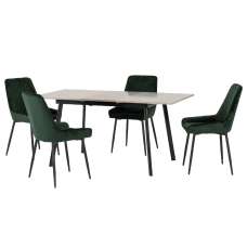 Avah Extending Concrete Dining Table With 4 Green Chairs - UK