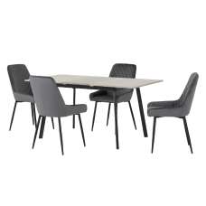 Avah Extending Concrete Dining Table With 4 Grey Chairs - UK