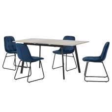 Avah Extending Concrete Dining Table With 4 Lyster Blue Chairs - UK