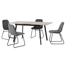 Avah Extending Concrete Dining Table With 4 Lyster Grey Chairs - UK