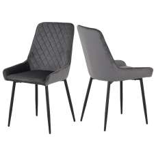 Avah Grey Velvet Dining Chairs With Black Legs In Pair - UK