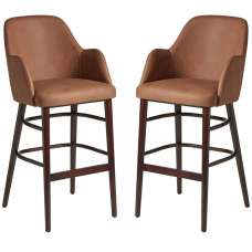 Avelay Cognac Vintage Faux Leather Bar Stools In Pair - UK