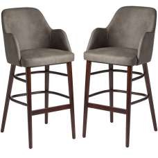 Avelay Steel Grey Vintage Faux Leather Bar Stools In Pair - UK