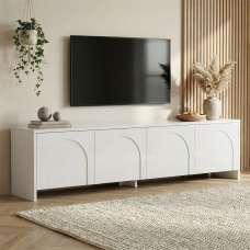 Avelis Wooden TV Stand with 4 Doors in White - UK