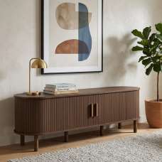 Avenel Small Wooden Fluted TV Stand with 2 Sliding Doors in Walnut - UK