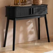 Avenel Wooden Console Table With 2 Sliding Doors In Black - UK