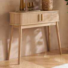 Avenel Wooden Console Table With 2 Sliding Doors In Oak - UK