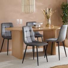Avenel Wooden Oval Dining Table With 4 Grey Chairs In Oak - UK