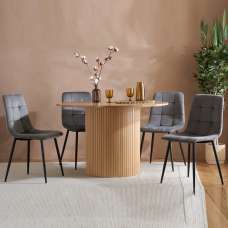 Avenel Wooden Round Dining Table With 4 Grey Chairs In Oak - UK