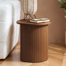 Avenel Wooden Round Side Table In Walnut - UK