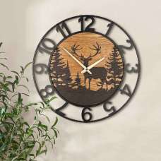Averon Metal Deer Wall Clock In Black And Natural - UK